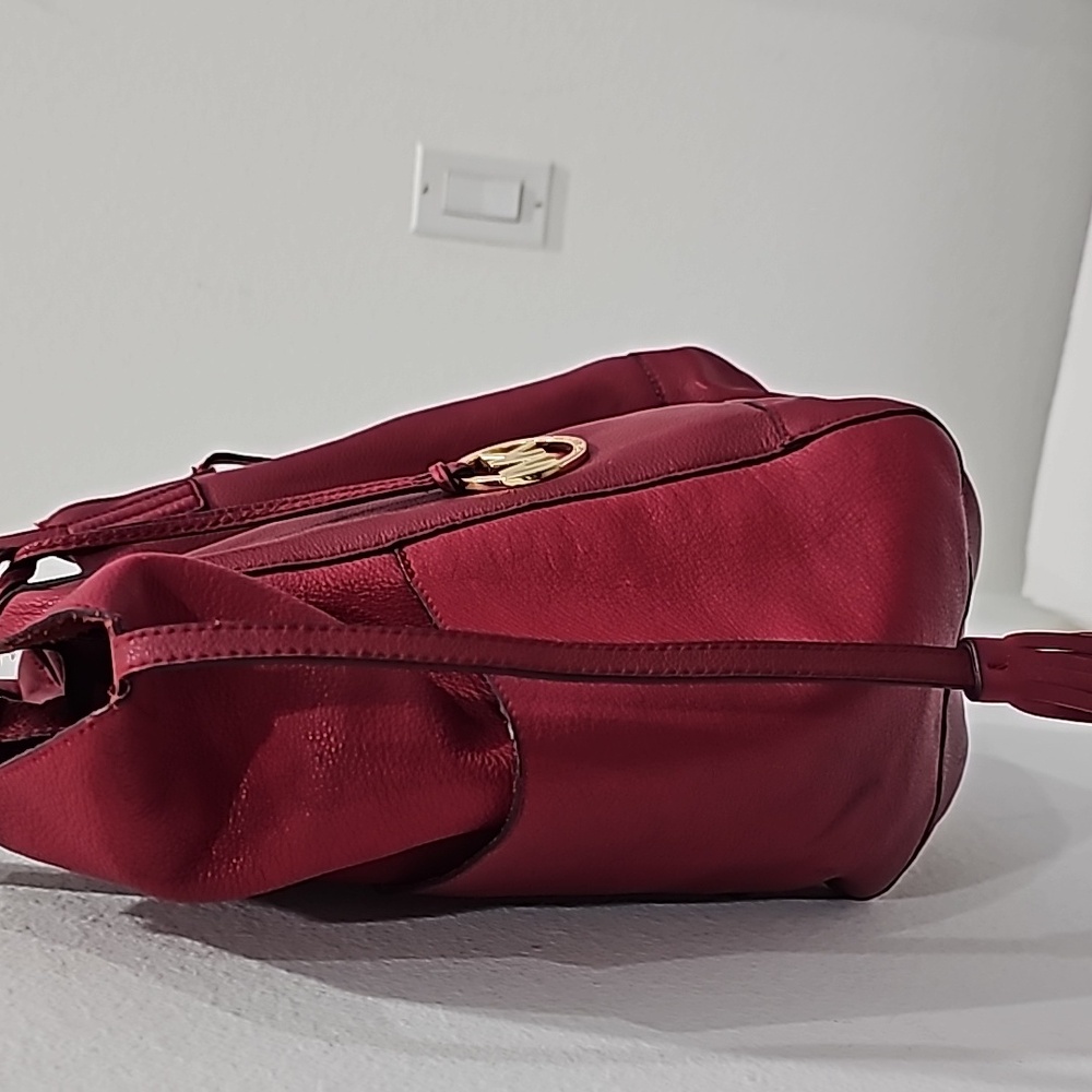 Michael Kors Large Pebbled Red Leather Handbag Tote Spacious - Picture 11 of 12